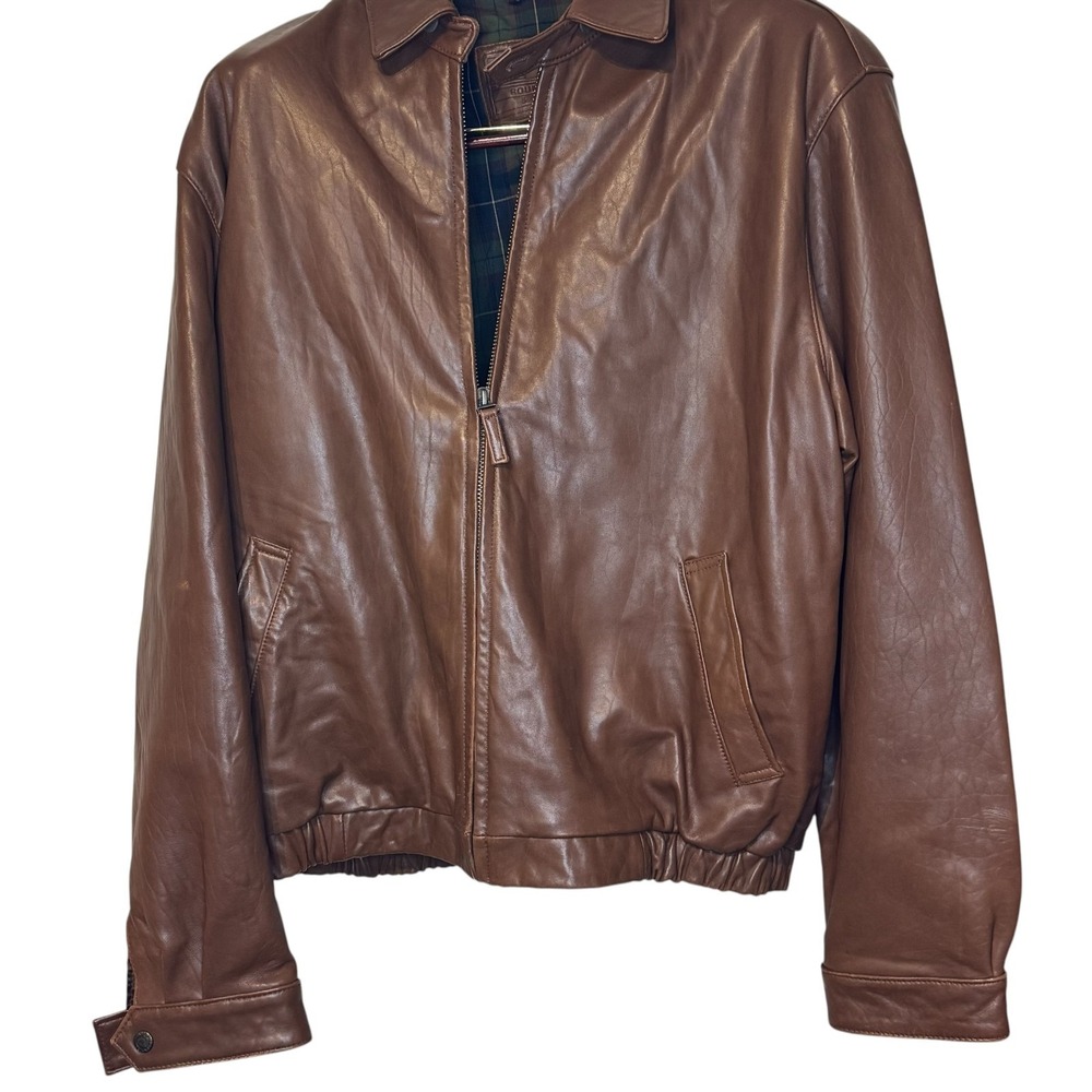 Roundtree & Yorke Mens Jacket 100% Lambskin Leather Full Zip Bomber Brown Large